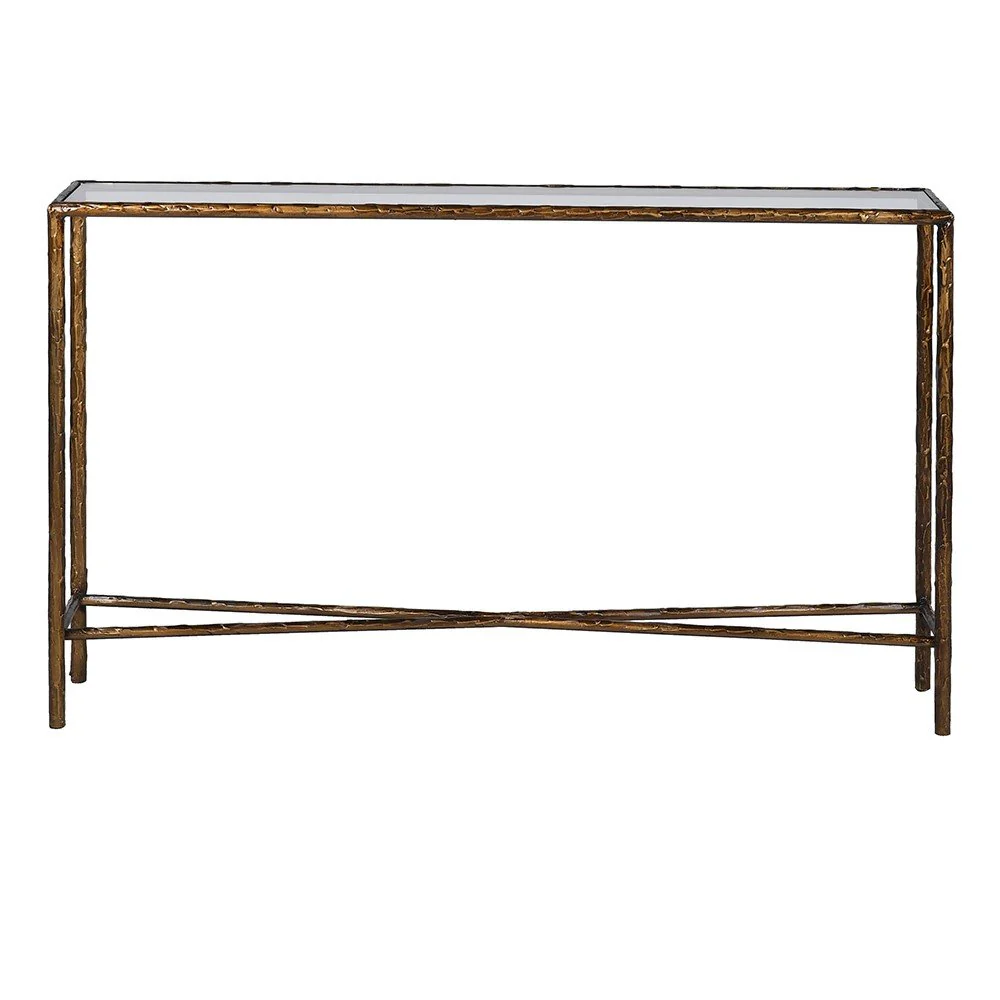 Antique Gold Console Table - Elegant Iron and Glass Design - Image 3