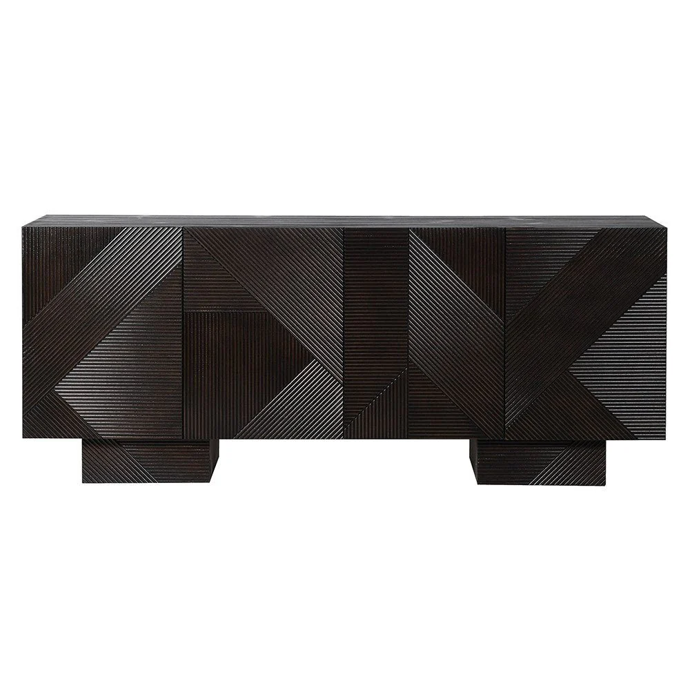 Black Abstract Fluted 4 Door Sideboard - Image 3