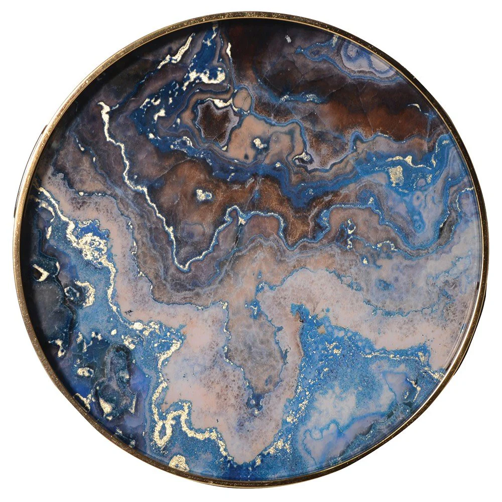 Set of 2 Blue Marble Effect Tray Tables - Image 4
