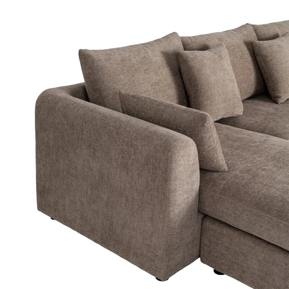 Brown Polyester L-Shape Sofa - Image 5