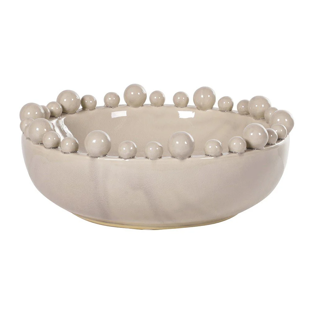 Cream Ceramic Bowl with Bobble-Edged Rim