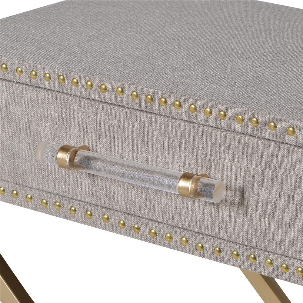 Cross Leg Linen Bedside w/Drawer - Image 2