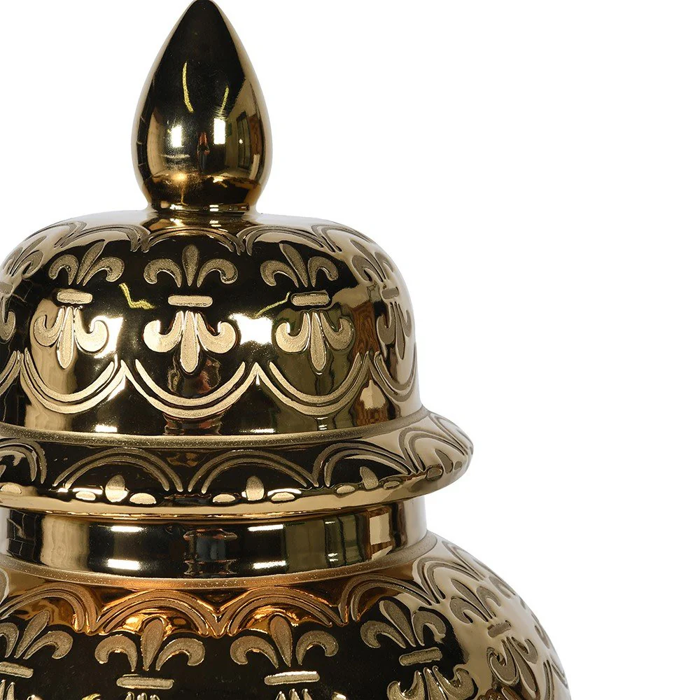Gold Ceramic Patterned Ginger Jar - Image 2