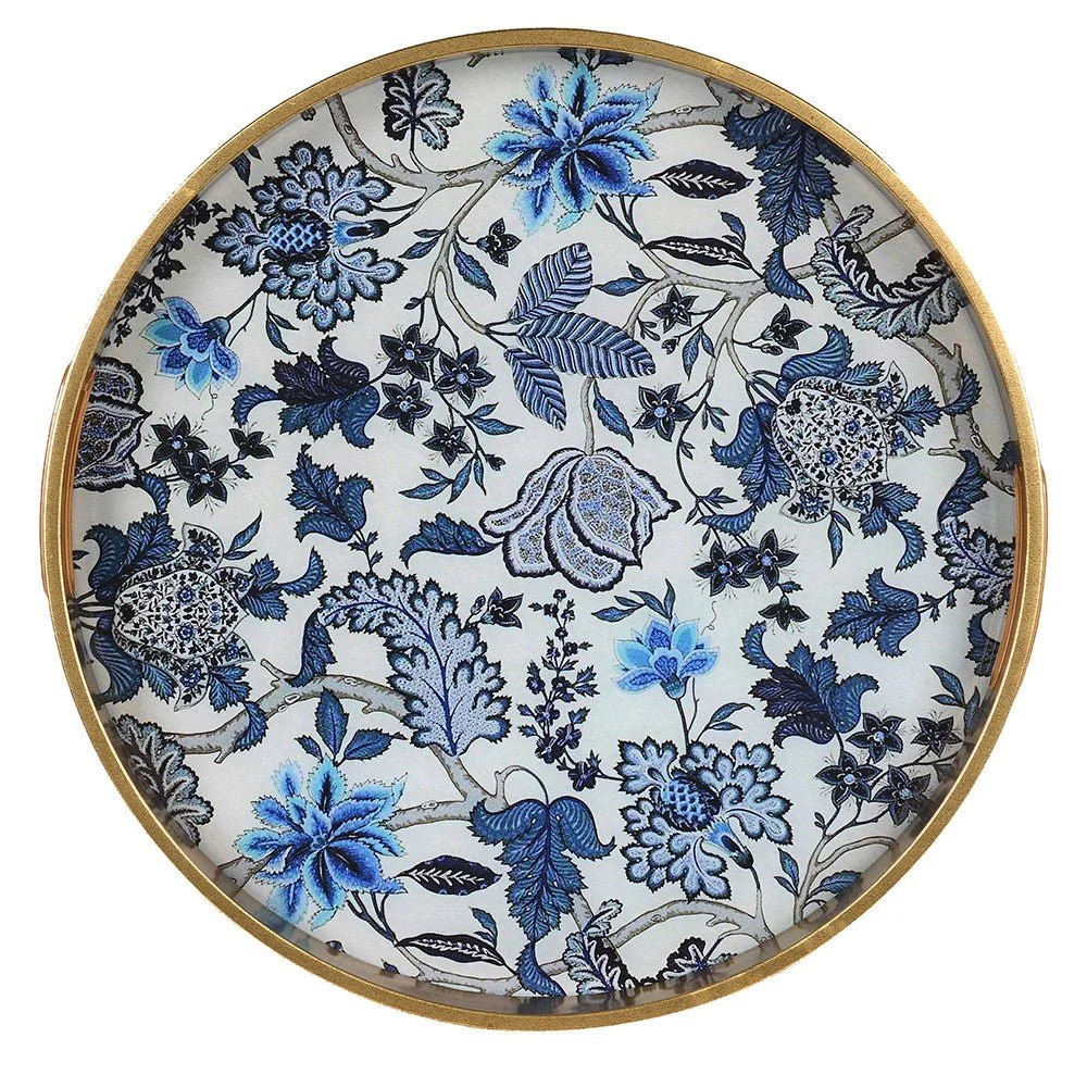 Gold Rim Blue Floral Tray - Elegant Serving and Decorative Piece - Image 2