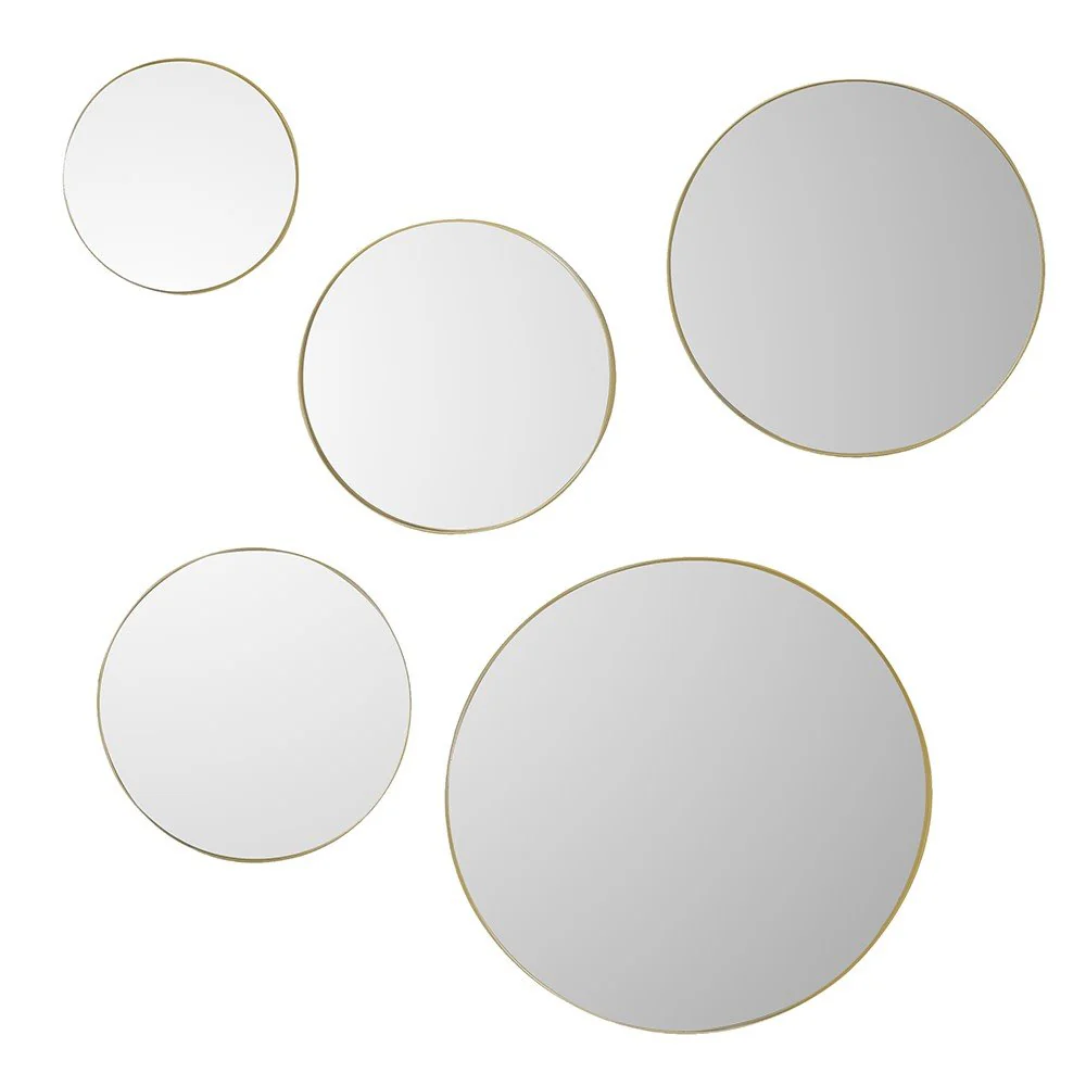 Set of 5 Golden Round Wall Mirrors - Elegant Home Decor