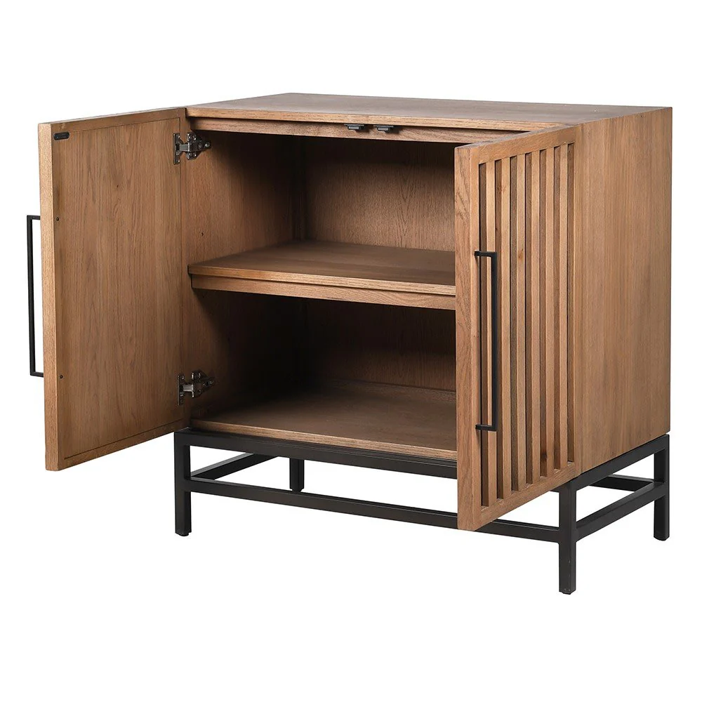 Javanese 2-Door Oak Cabinet with Black Metal Accents - Image 3