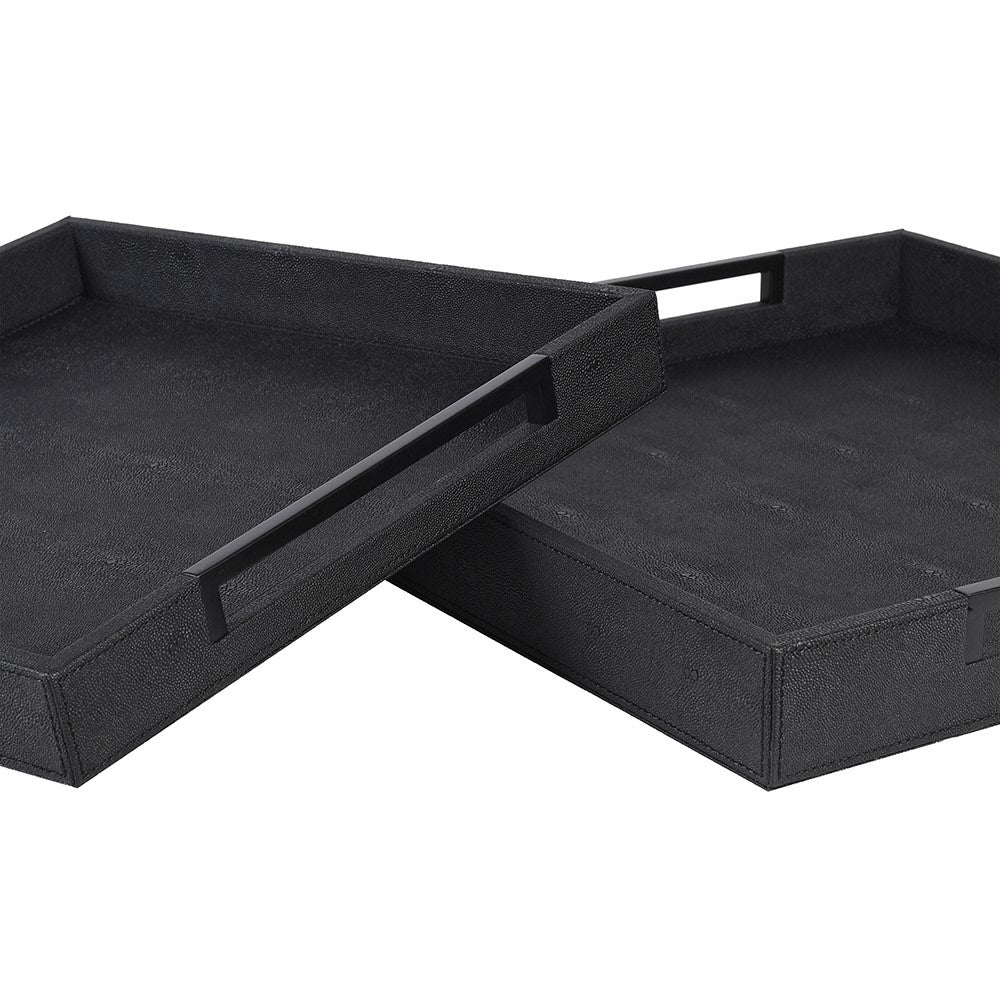 Large Black Faux Shagreen Tray - Image 2