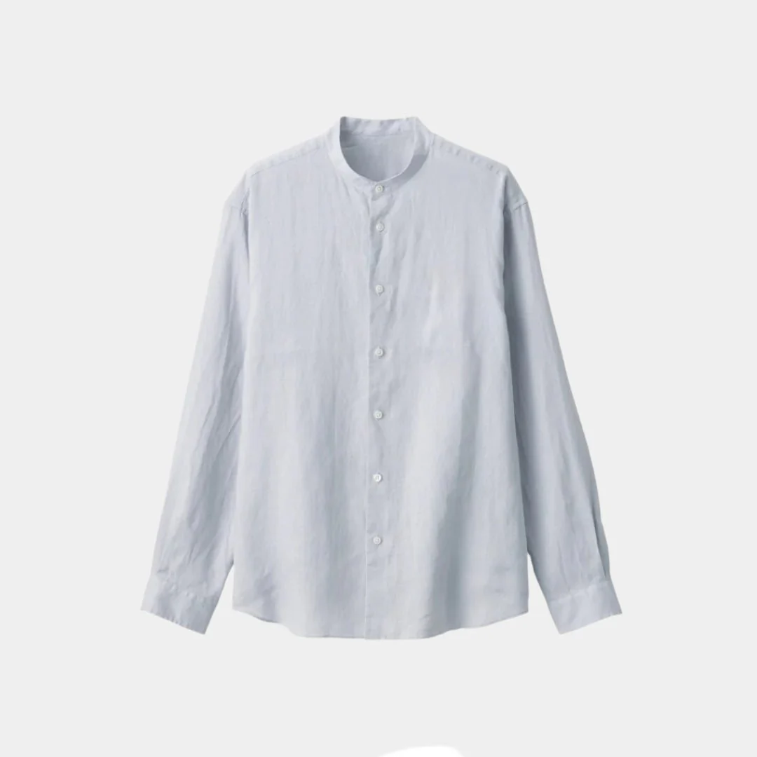 Linen Chinese Collar Shirt - Image 3