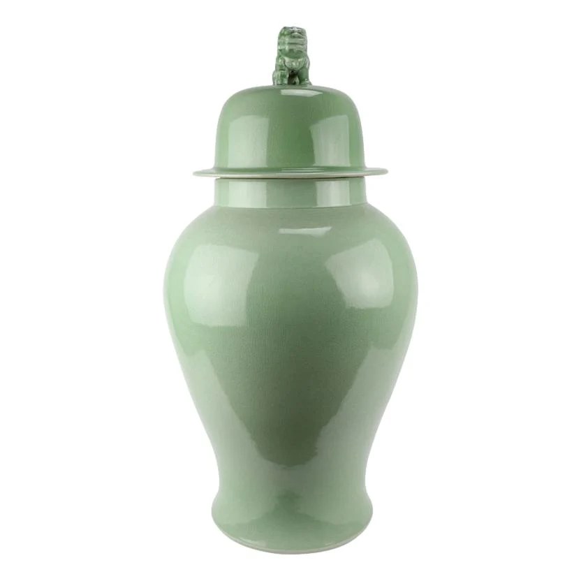 Majestic Green Ceramic Jar with Lion Lid
