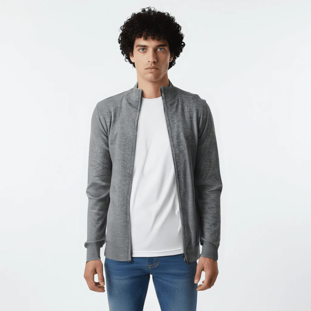 Men's Cotton Plain Zip-up Jacket - Image 3