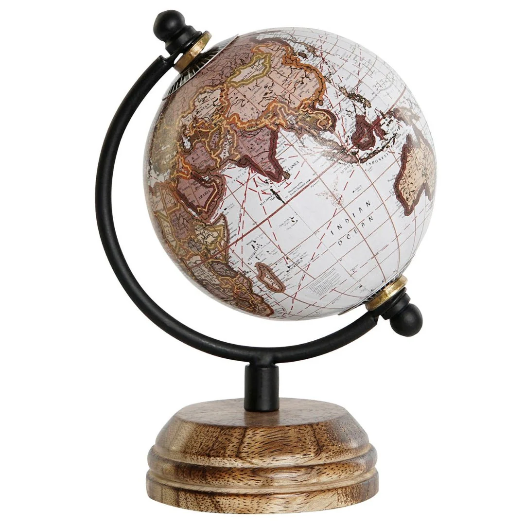 Small Brown Globe on Wooden Base - Elegant Decorative Piece