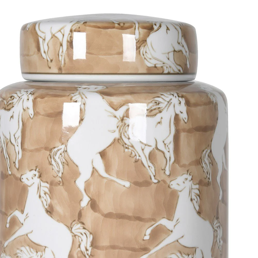 Large Wild Horse Lidded Jar - Elegant Porcelain Decor - Image 2