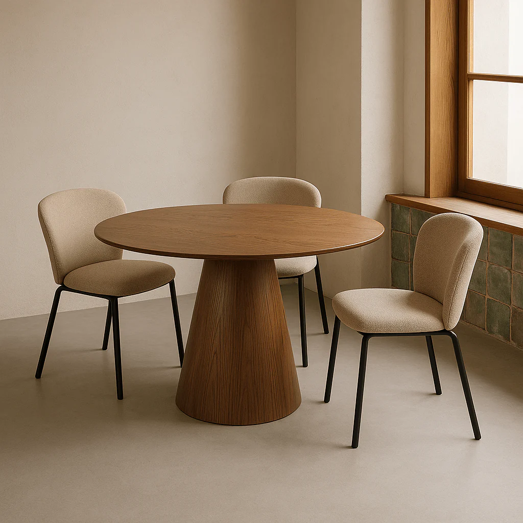 Veneered Brown Round Dining Table - Image 3