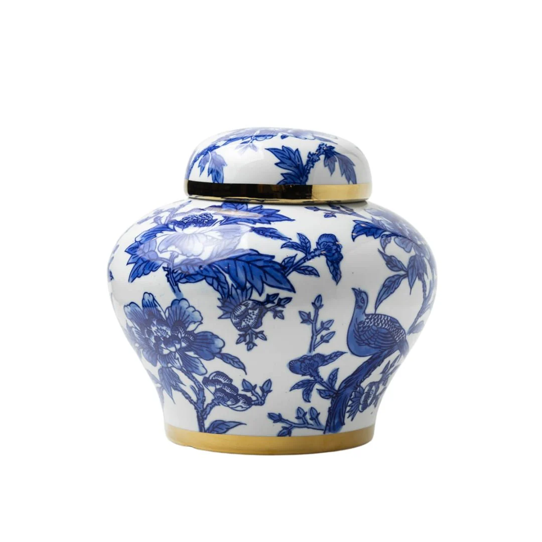 White Blue Ceramic Jar 'Blue Birds' - Image 2