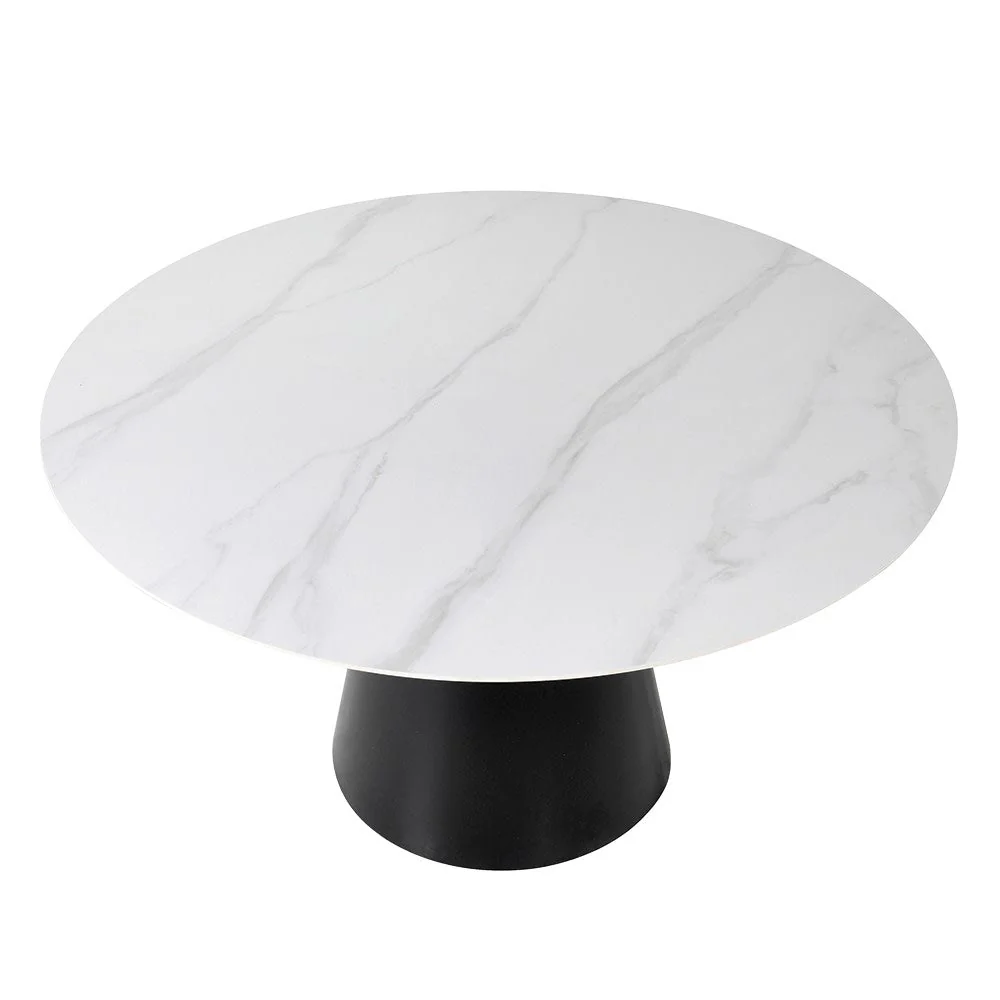 White Marble Effect Top Round Dining Table - Image 2